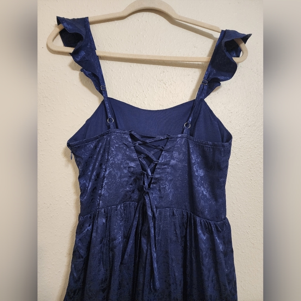 Lulus Arlaith Navy Jacquard Lace-Up Corset Maxi Dress M Wedding Party Prom - Picture 9 of 10